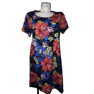 New Enjoynight Womens Floral Tropical Hibiscus Nightgown SS‎ Pockets Blue Sz S/M